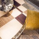modeno Mesa redonda con tapa de cristal y incrustaciones Ozzy wood Viadurini