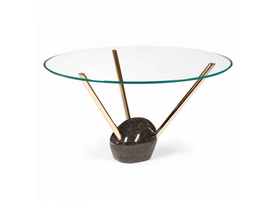 mesa redonda moderna con tapa de cristal y base de mármol Adele Viadurini
