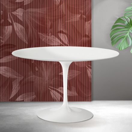 Mesa redonda Tulip de Saarinen, 74 cm de altura, en cerámica Florim blanca mate - Scarlet Viadurini