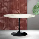 Mesa redonda Tulip de Saarinen, 74 cm de altura, en cerámica mate Florim Calacatta Gold - Escarlata Viadurini