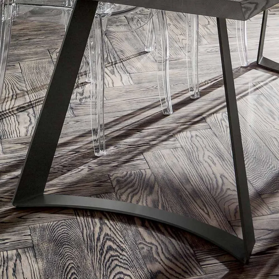 Mesa de comedor con tapa de roble descortezado Made in Italy - Pinocho Viadurini