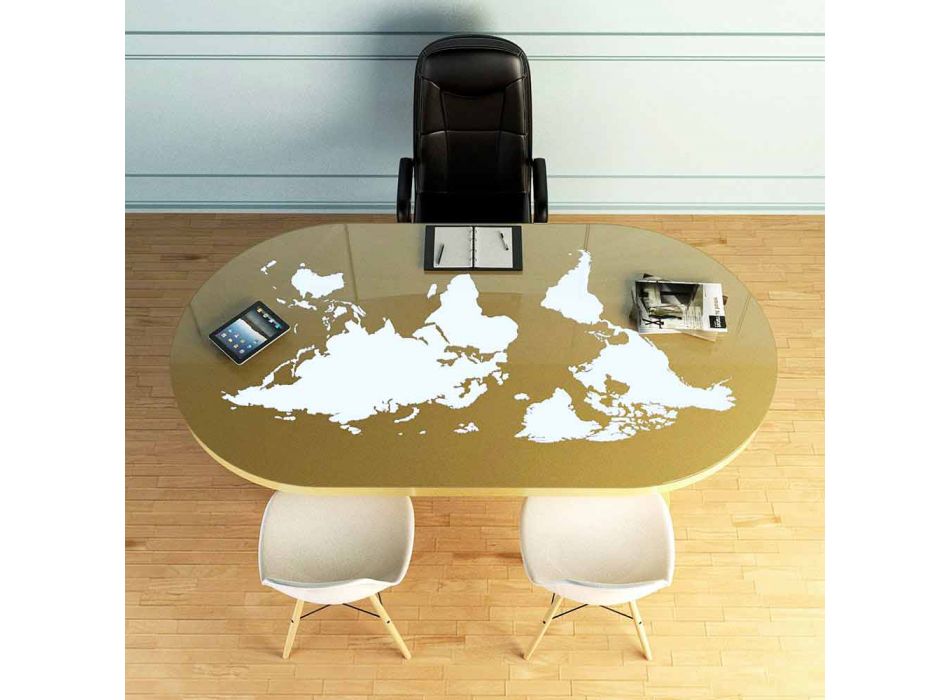 Mesa de escritorio moderna con tapa de cristal hecha en Italia, Pontida Viadurini