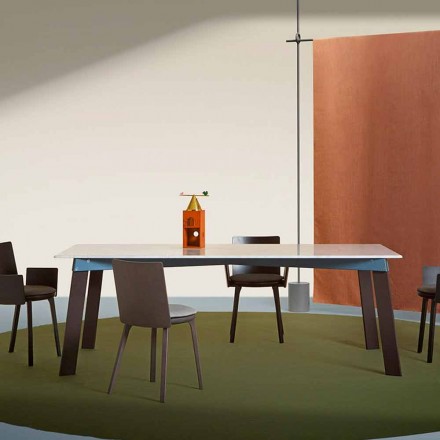 Mesa de salón moderna en acero con tablero de mármol de diseño - Aronte Viadurini