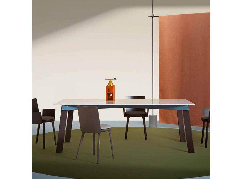 Mesa de salón moderna en acero con tablero de mármol de diseño - Aronte Viadurini