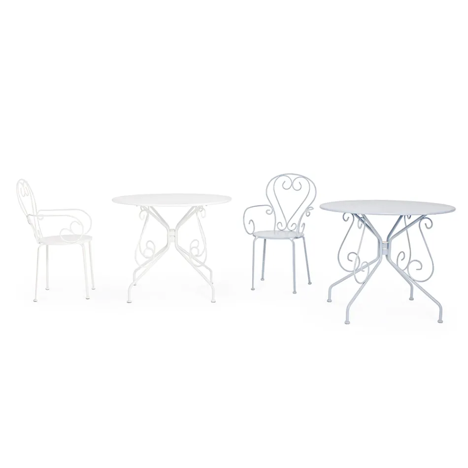 Mesa de jardín redonda estilo Shabby Chich en acero pintado - Enchantment Viadurini