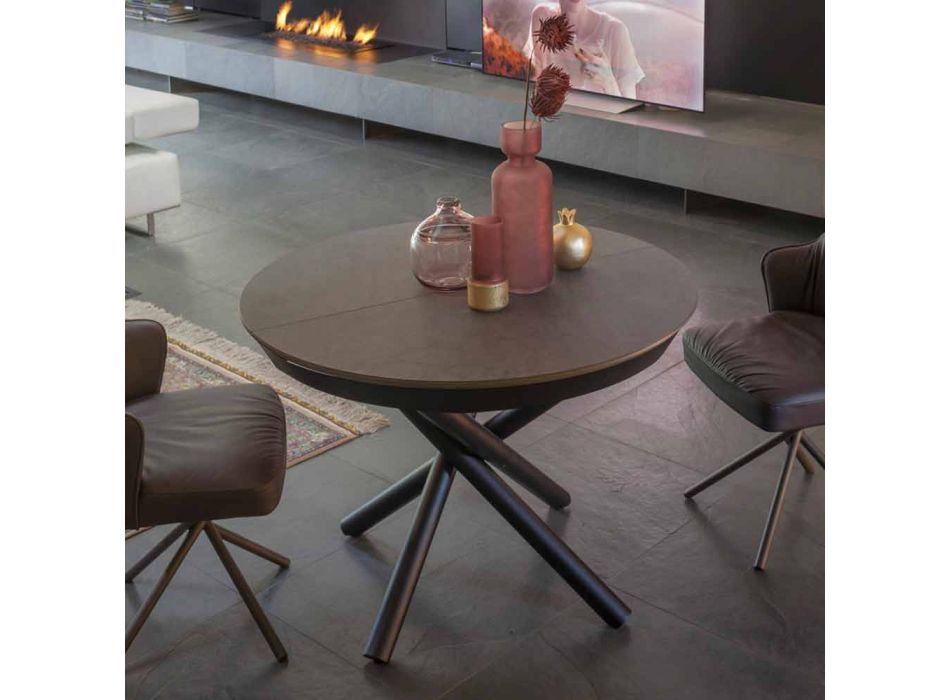 Mesa de comedor redonda extensible a 165 cm con tapa de cerámica - Pistolero Viadurini