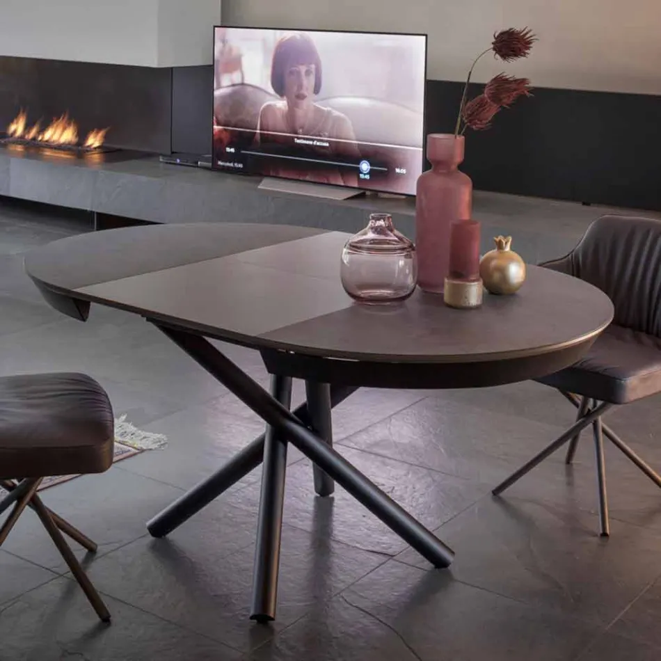 Mesa de comedor redonda extensible a 165 cm con tapa de cerámica - Pistolero Viadurini