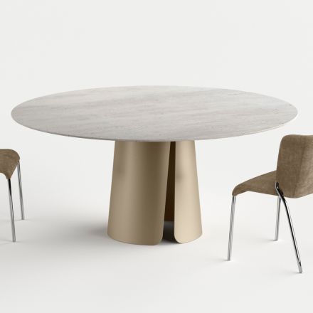 Mesa de comedor redonda con tablero de cerámica, fabricada en Italia - Caleido Viadurini