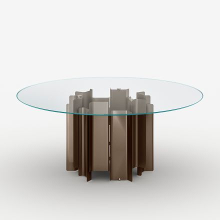 Mesa de comedor redonda de cristal extratransparente, fabricada en Italia - Duna Viadurini