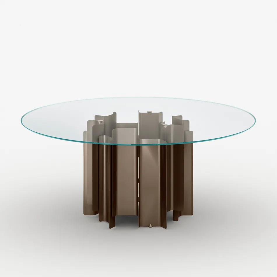 Mesa de comedor redonda de cristal extratransparente, fabricada en Italia - Duna Viadurini