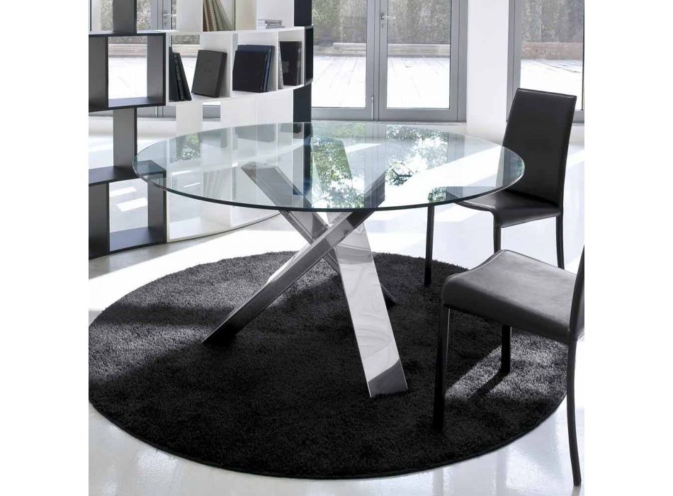 Mesa redonda de diseño d.120 superior de cristal realizada en Italia Cristal Viadurini