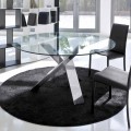 Mesa redonda de diseño D 120 con tapa de cristal fabricada en Italia Cristal