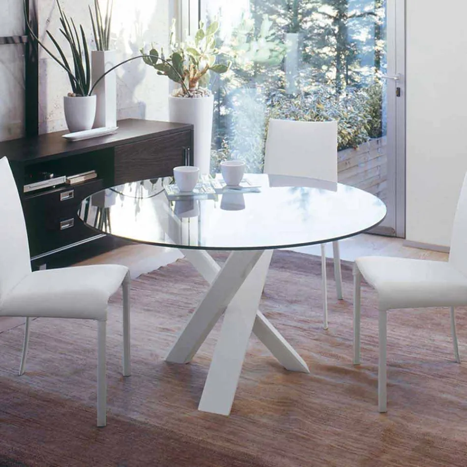Round design table d.150 glass top made in Italy Cristal Viadurini