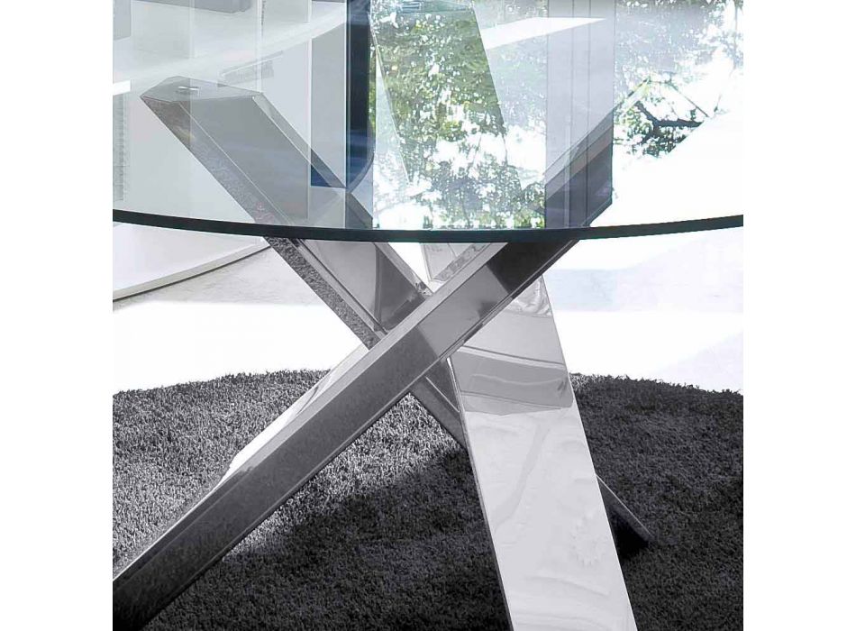 Mesa redonda de diseño d.160 con tapa de cristal fabricada en Italia Cristal Viadurini
