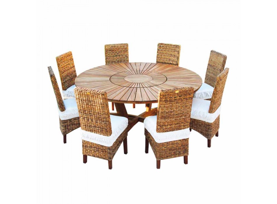Mesa redonda Real Table en teca y madera maciza para uso en exteriores Viadurini