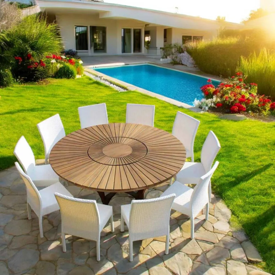 Mesa de comedor redonda de teca para interior / exterior Real Table, diseño moderno Viadurini