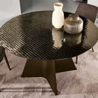 Mesa redonda de cristal con franjas plateadas en la parte posterior, disponible en dos tamaños y fabricada en Italia - Armon Viadurini