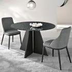 Mesa redonda de cristal con franjas plateadas en la parte posterior, disponible en dos tamaños y fabricada en Italia - Armon Viadurini