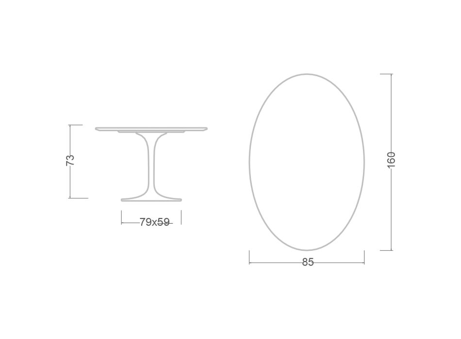 Mesa Tulip Eero Saarine Alt. 73 Ovalada de Cerámica Invisible Select Made in Italy - Escarlata Viadurini