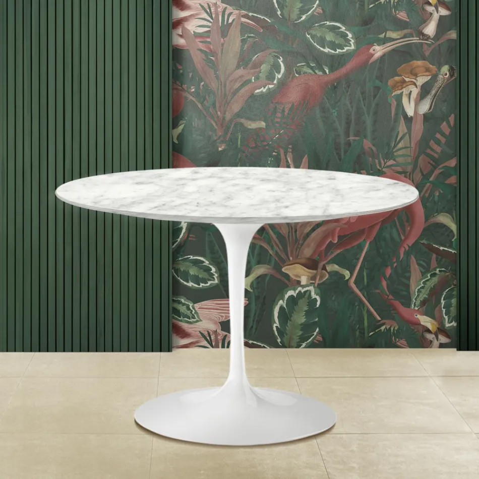 Mesa Tulip Eero Saarinen H 73 con Tapa de Mármol de Carrara Made in Italy - Escarlata Viadurini
