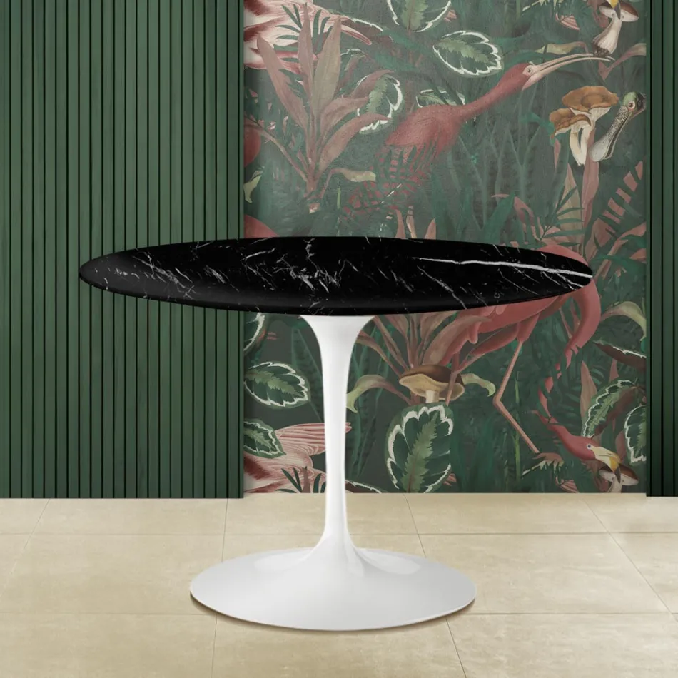 Eero Saarinen Mesa Tulip H 73 con Tapa de Mármol Marquinia Negro Made in Italy - Escarlata Viadurini