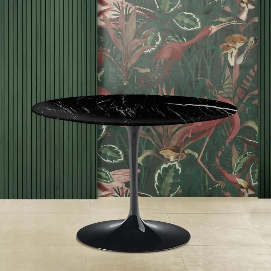 Eero Saarinen Mesa Tulip H 73 con Tapa de Mármol Marquinia Negro Made in Italy - Escarlata Viadurini