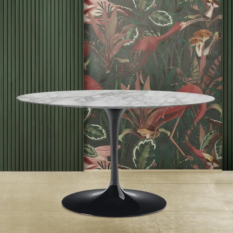 Eero Saarinen Mesa Tulip H 73 con Tapa Ovalada en Mármol Arabescato Made in Italy - Escarlata Viadurini