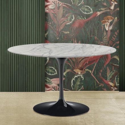 Eero Saarinen Mesa Tulip H 73 con Tapa Redonda en Marmol Statuarietto Carrara Viadurini