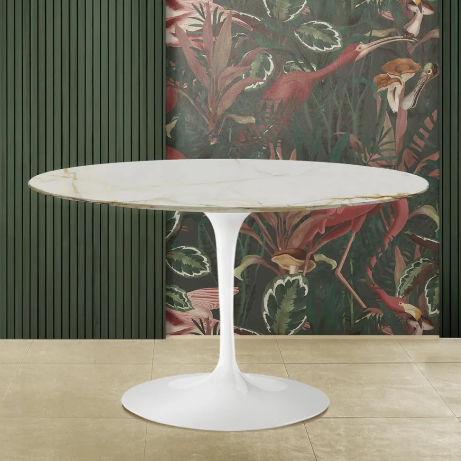 Eero Saarinen H 73 Mesa Tulip en Mármol Caracatta Dorado Made in Italy Viadurini