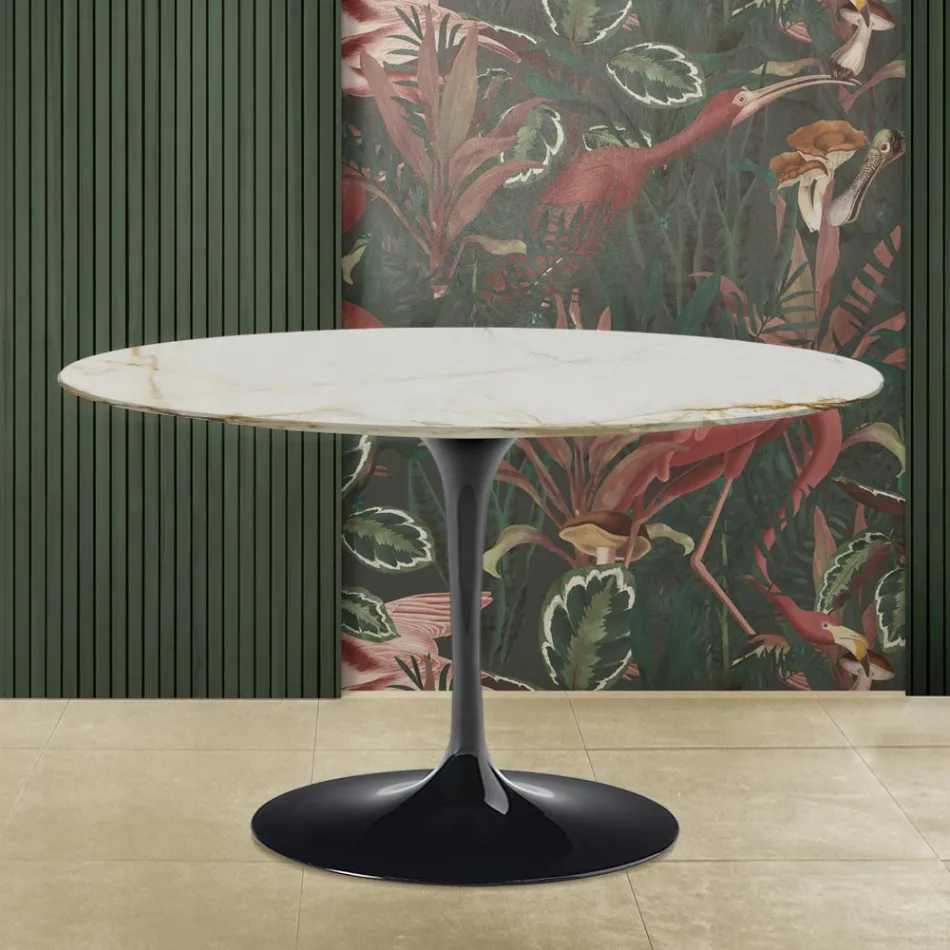 Eero Saarinen H 73 Mesa Tulip en Mármol Caracatta Dorado Made in Italy Viadurini