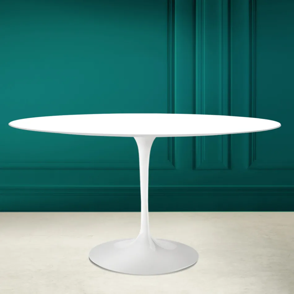 Mesa Tulip Eero Saarinen H 73 Ovalada en Cerámica Blanco Absoluto Made in Italy - Escarlata Viadurini