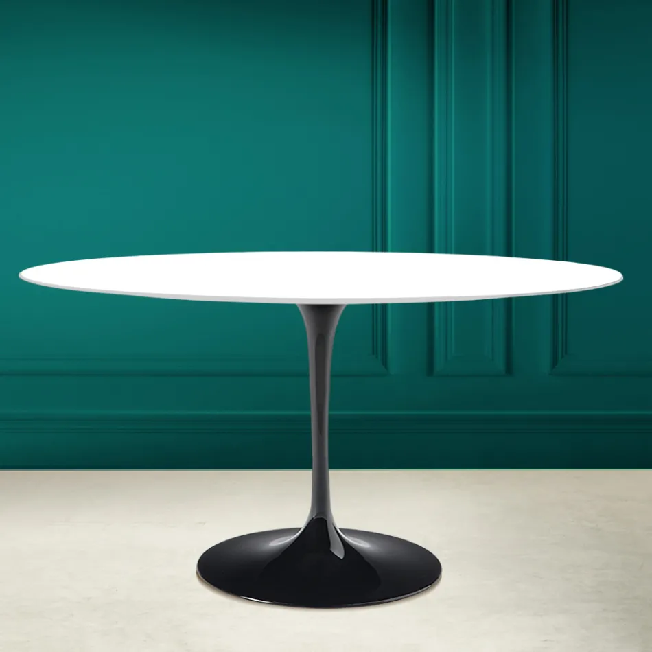 Mesa Tulip Eero Saarinen H 73 Ovalada en Cerámica Blanco Absoluto Made in Italy - Escarlata Viadurini