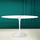 Mesa Tulip Eero Saarinen H 73 Ovalada en Cerámica Calacatta Michelangelo Viadurini