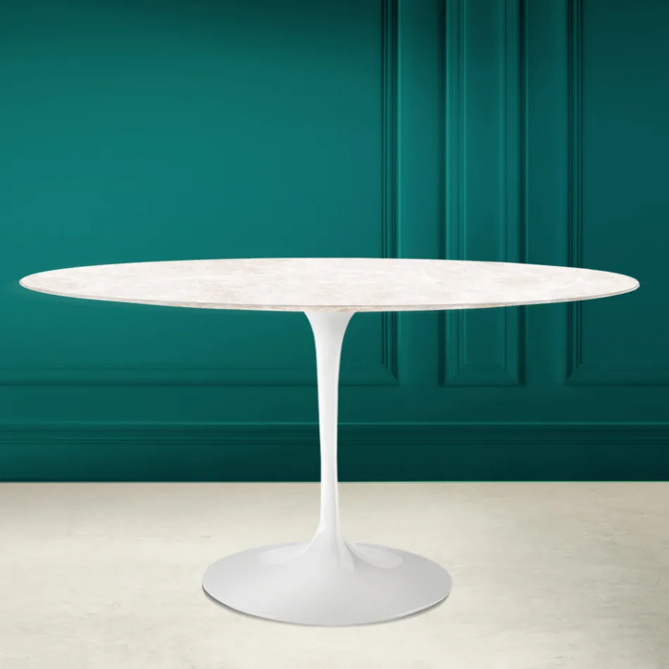 Mesa Tulip Eero Saarinen H 73 Ovalada en Cerámica Crema Diamante Made in Italy - Escarlata Viadurini