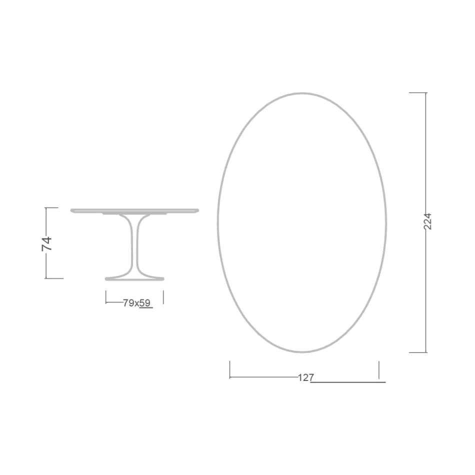 Mesa Tulip Eero Saarinen H 73 Ovalada en Cerámica Entzo Made in Italy - Escarlata Viadurini