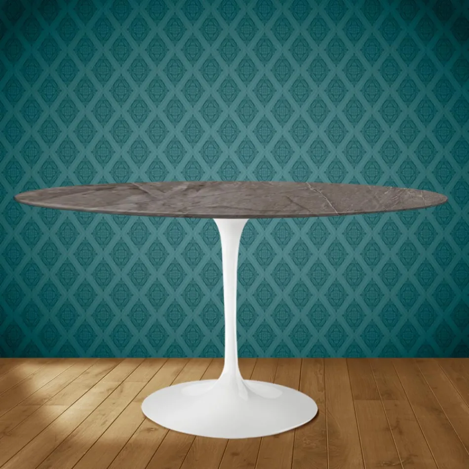Mesa Tulip Eero Saarinen H 73 Ovalada en Cerámica Kira Made in Italy - Escarlata Viadurini