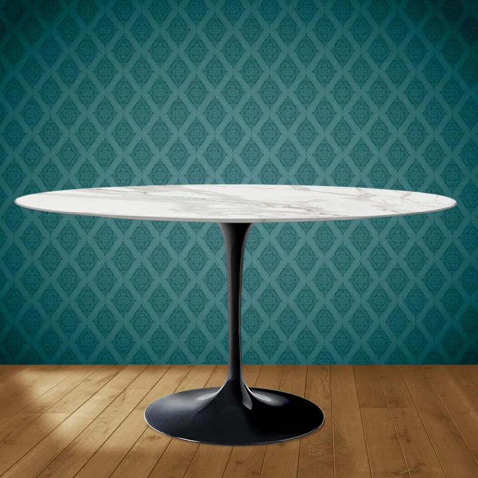 Mesa Tulip Eero Saarinen H 73 Ovalada en Cerámica Morpheus Made in Italy - Escarlata Viadurini