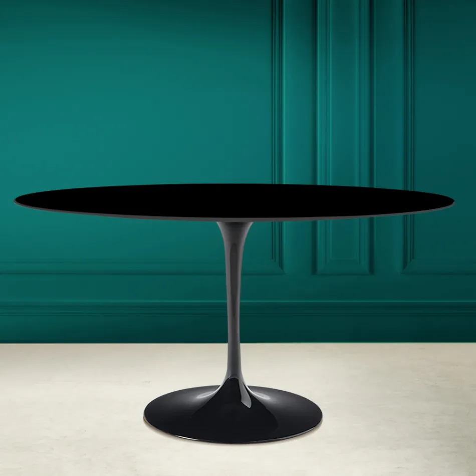 Mesa Tulip Eero Saarinen H 73 Ovalada en Cerámica Negro Absoluto Made in Italy - Escarlata Viadurini
