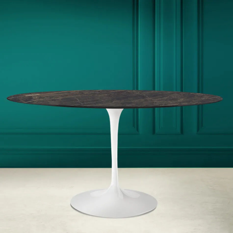 Mesa Tulip Eero Saarinen H 73 Ovalada en Cerámica Noir Desire Made in Italy - Escarlata Viadurini