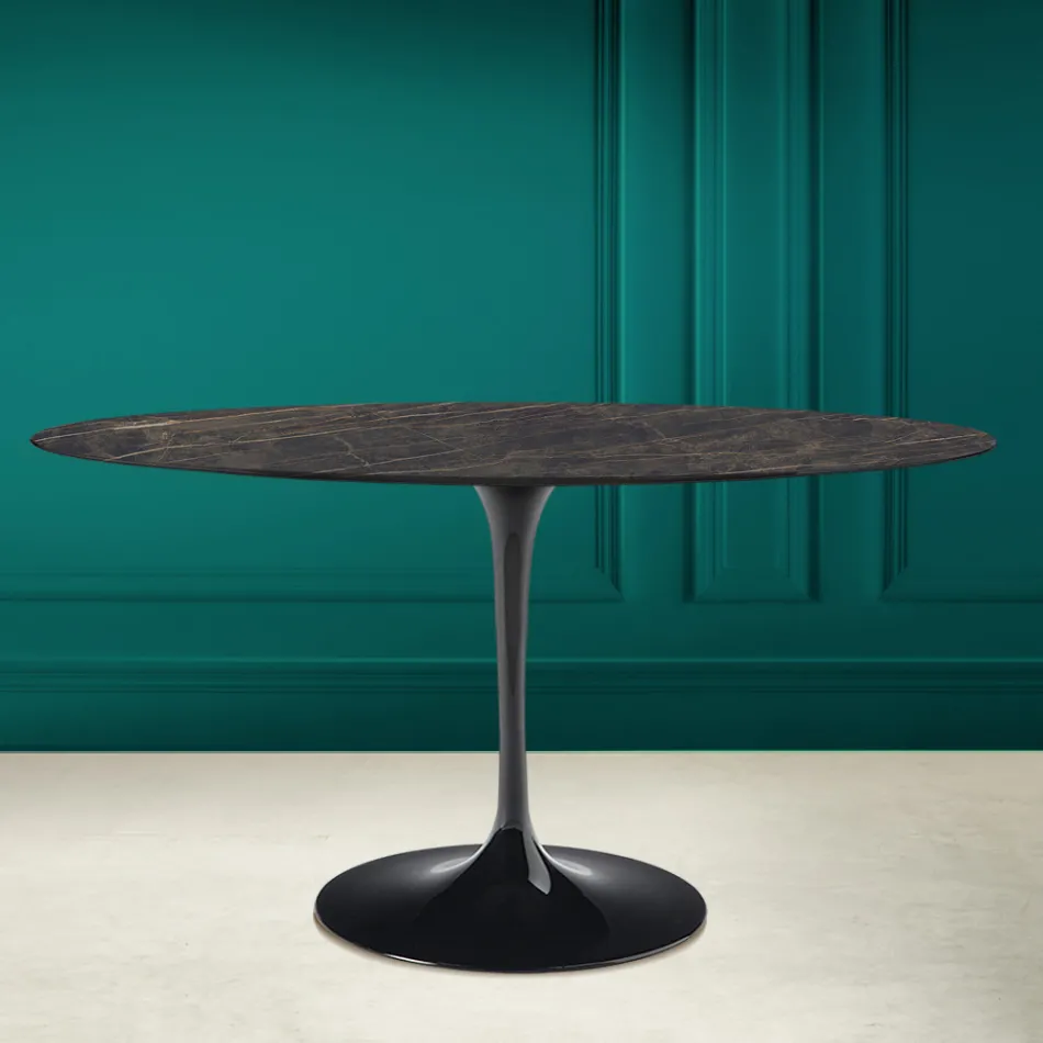 Mesa Tulip Eero Saarinen H 73 Ovalada en Cerámica Noir Desire Made in Italy - Escarlata Viadurini