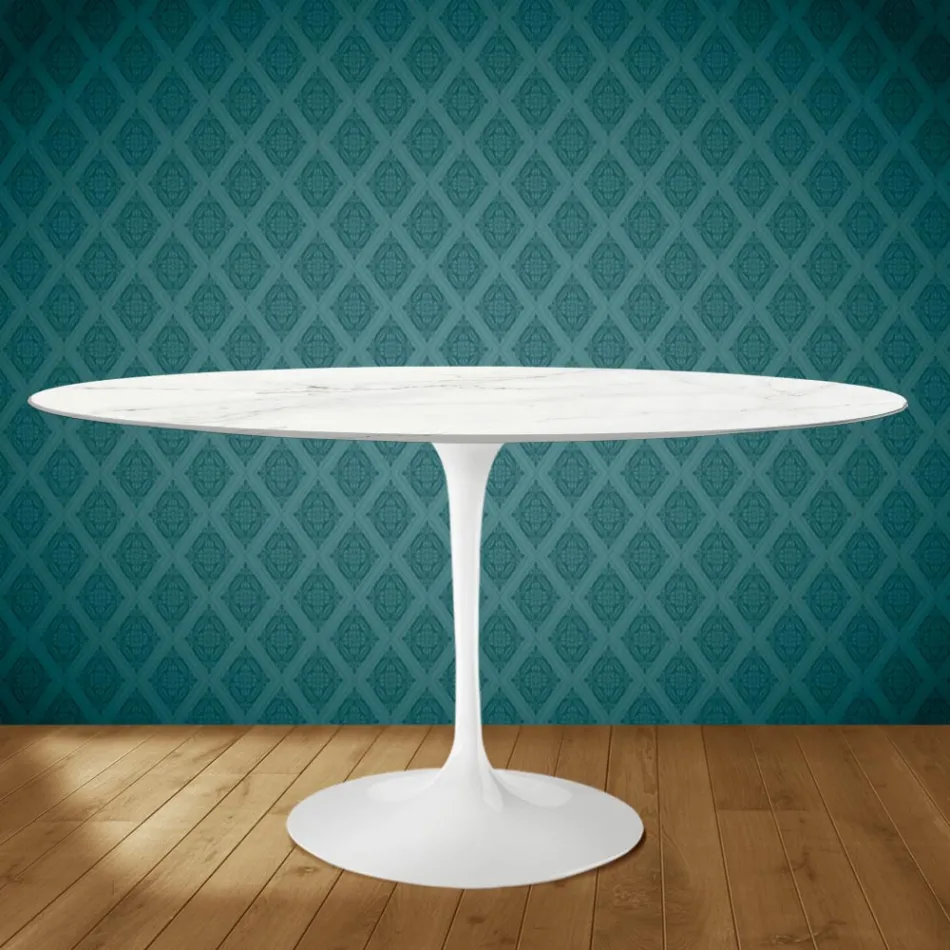 Mesa Tulip Eero Saarinen H 73 Oval en Cerámica Rem Made in Italy - Escarlata Viadurini