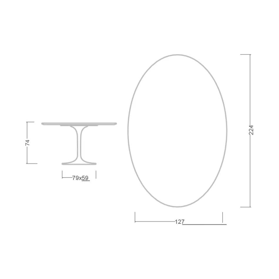 Mesa Tulip Eero Saarinen H 73 Oval en Cerámica Rem Made in Italy - Escarlata Viadurini