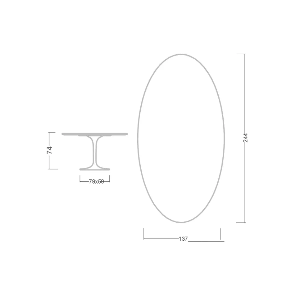 Mesa Tulip Eero Saarinen H 73 Oval en Cerámica Rem Made in Italy - Escarlata Viadurini