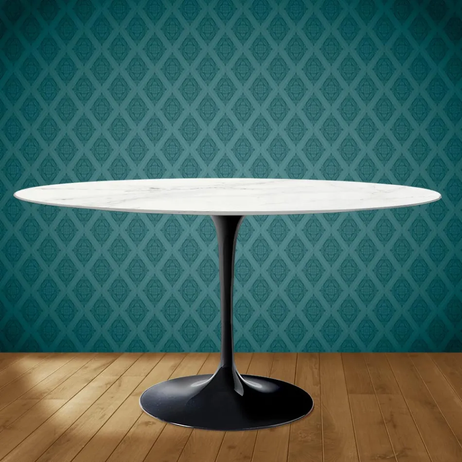 Mesa Tulip Eero Saarinen H 73 Oval en Cerámica Rem Made in Italy - Escarlata Viadurini