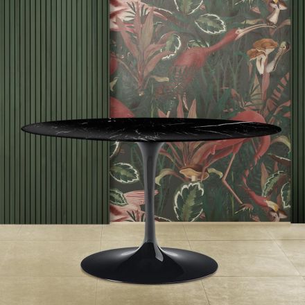 Mesa Tulip Eero Saarinen H 73 Ovalada de Mármol Negro Marquinia Made in Italy - Escarlata Viadurini