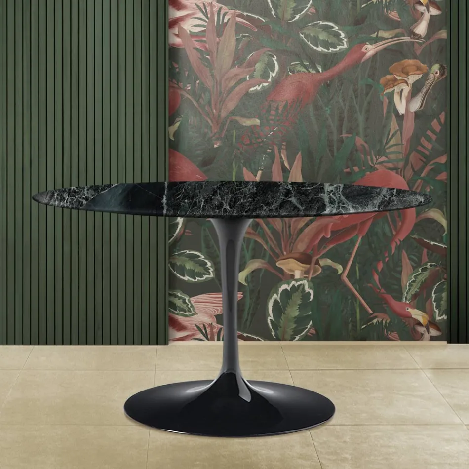Eero Saarinen Mesa Tulip H 73 Ovalada en Mármol Verde Alpi Made in Italy - Escarlata Viadurini