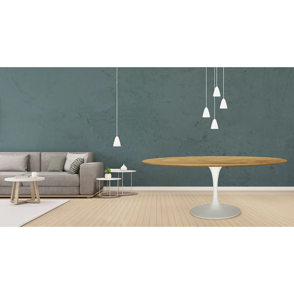 Mesa Tulip Eero Saarinen H 73 Ovalada en Roble Natural Made in Italy - Escarlata Viadurini