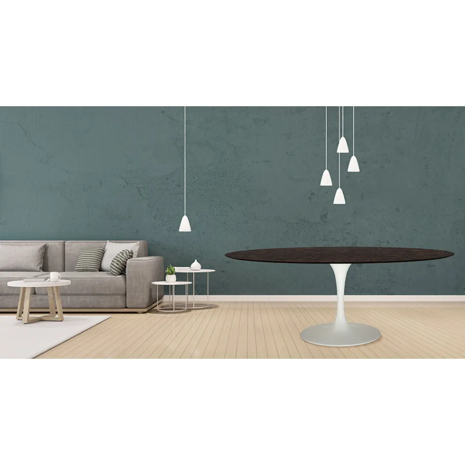 Mesa Tulip Eero Saarinen H 73 Ovalada en Roble Teñido Moka Made in Italy - Escarlata Viadurini