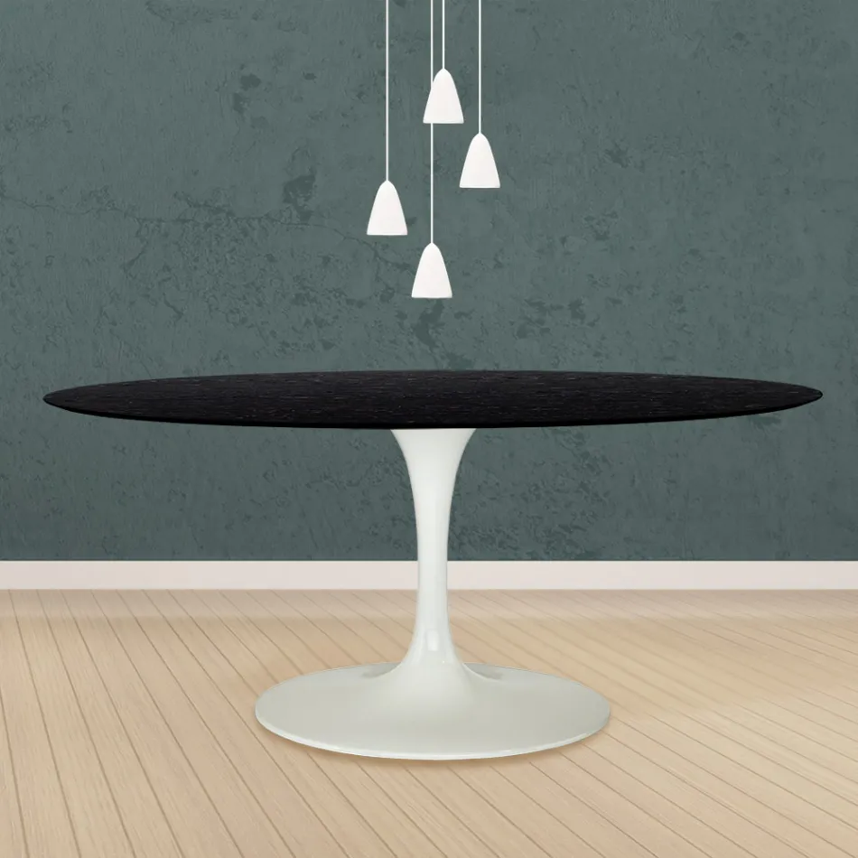 Mesa Tulip Eero Saarinen H 73 Ovalada en Roble Teñido de Negro Made in Italy - Escarlata Viadurini