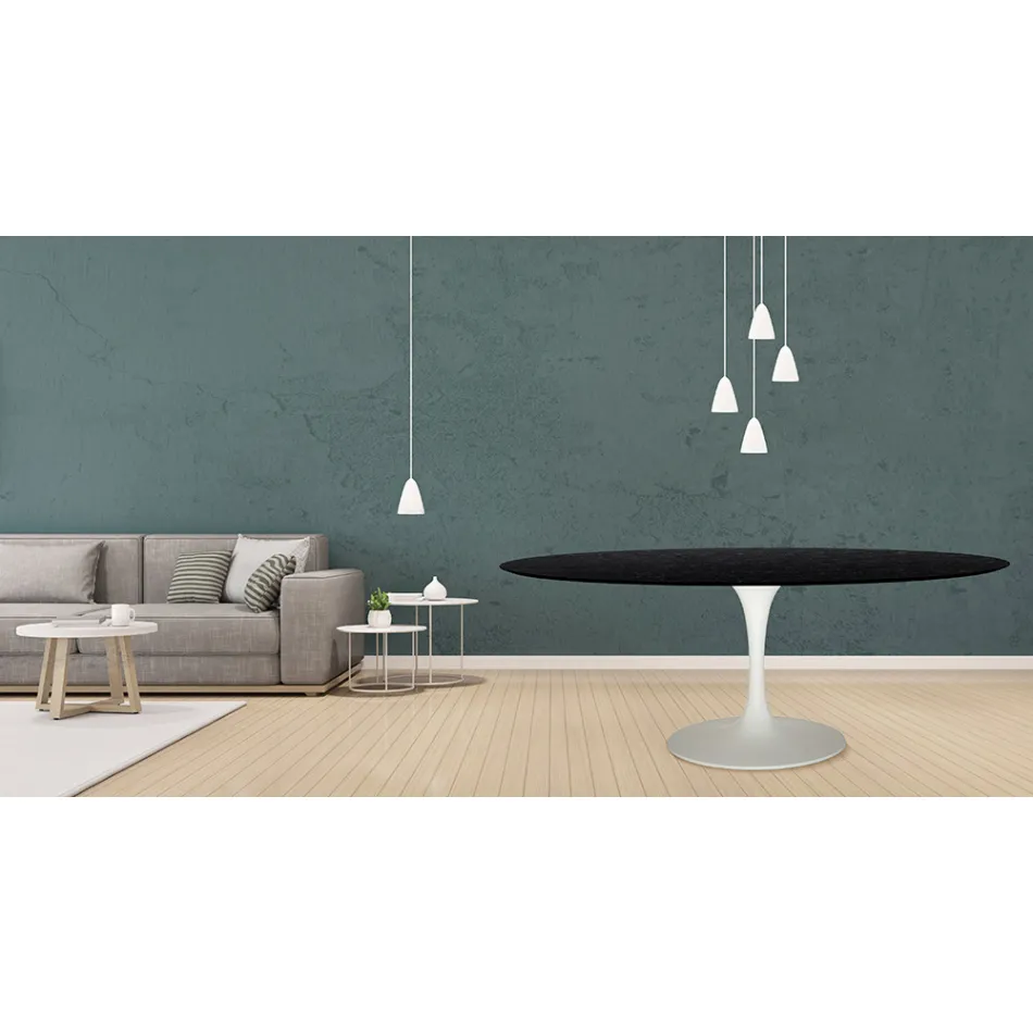 Mesa Tulip Eero Saarinen H 73 Ovalada en Roble Teñido de Negro Made in Italy - Escarlata Viadurini